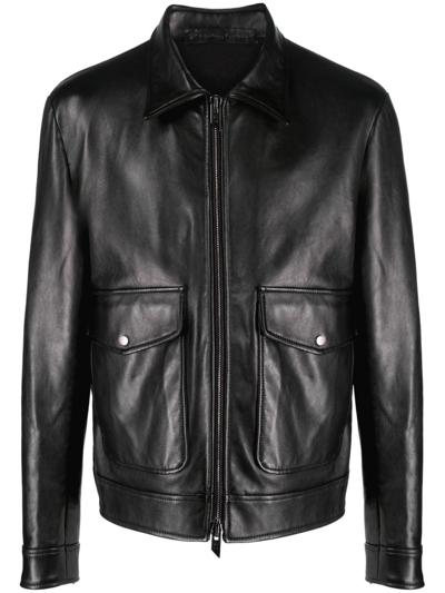 Salvatore Santoro Leather Zip-up Jacket In Black