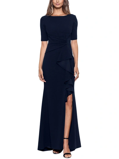 Betsy & Adam Womens Ruched Maxi Evening Dress In Blue