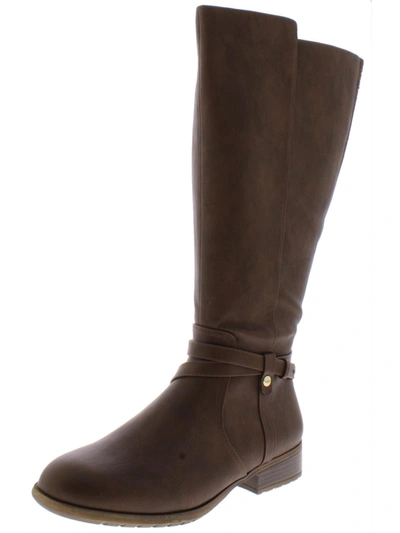 Lifestride Xtrovert Womens Faux Leather Wide Calf Riding Boots In Brown