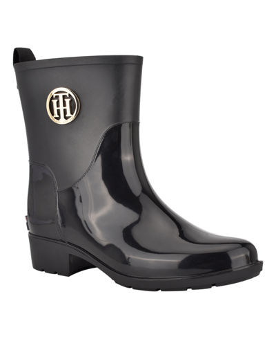 Tommy Hilfiger Women's Kippa Pull On Narrow Calf Rain Boots In Black