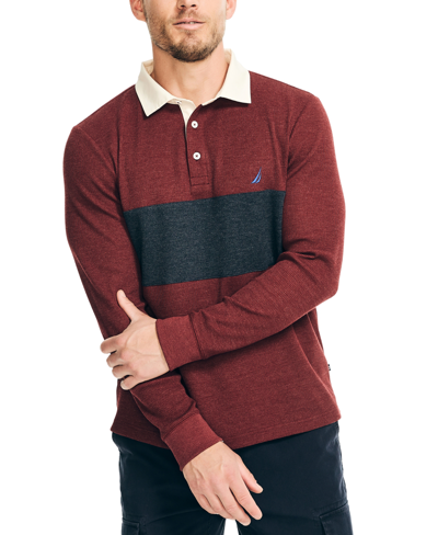 Nautica Men's Slim-fit Colorblocked Long-sleeve Waffle Polo Shirt In Bike Red Heather