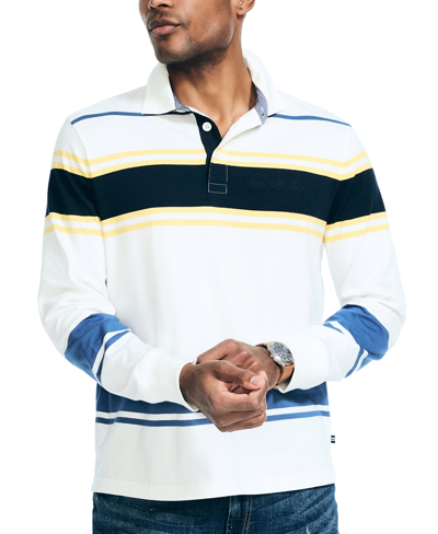 Nautica Men's Classic-fit Rugby Stripe Long-sleeve Polo Shirt In Sail White