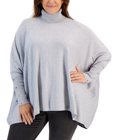 Jm Collection Plus Size Solid Turtleneck Poncho Sweater, Created For Macy's In Sky Grey Heather