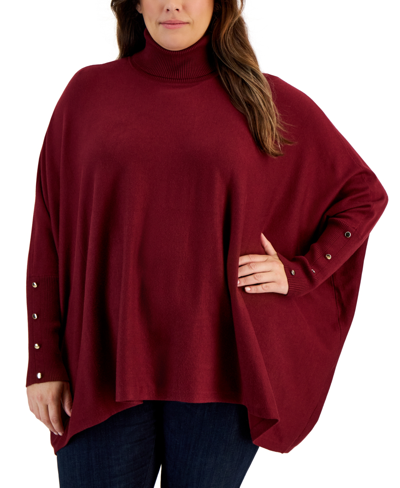 Jm Collection Women's Solid-color Poncho Turtleneck Sweater, Regular & Petite, Created For Macy's In Dark Rust