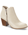 Style & Co Masrinaa Zip Bootie Womens Faux Leather Embroidered Ankle Boots In Ecru