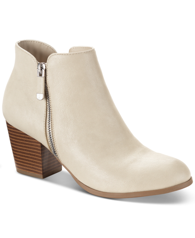 Style & Co Masrinaa Zip Bootie Womens Faux Leather Embroidered Ankle Boots In Ecru