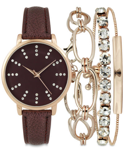 Inc International Concepts Women's Brown Strap Watch 38mm Gift Set, Created For Macy's In Red