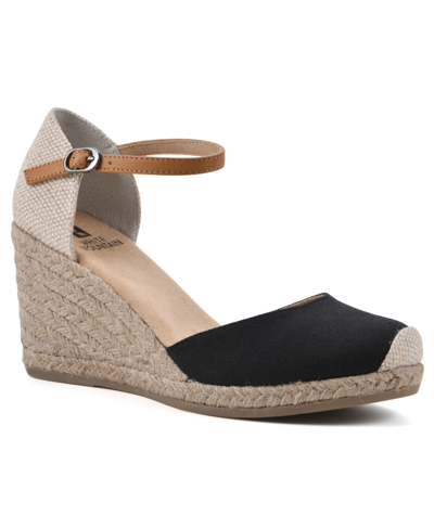 White Mountain Mamba Womens Ankle Strap Heel Wedge Sandals In Black