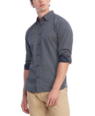 Tommy Hilfiger Men's Poplin Long Sleeve Button-down Shirt In Mini Geo Navy