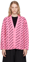 Balenciaga Logo V-neck Ribbed Knit Cardigan In 5231 Pink/black