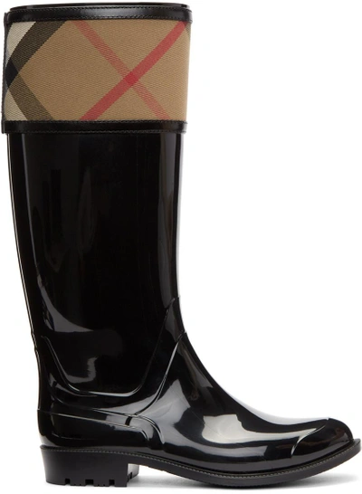 Burberry Crosshill Check-trim Rain Boot, Black