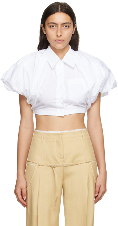 Jacquemus La Chemise Pavane Cropped Cotton-blend Shirt In White