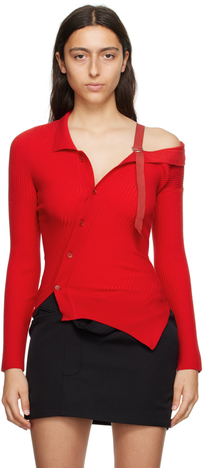 Jacquemus Colin Asymmetric Cardigan In Red