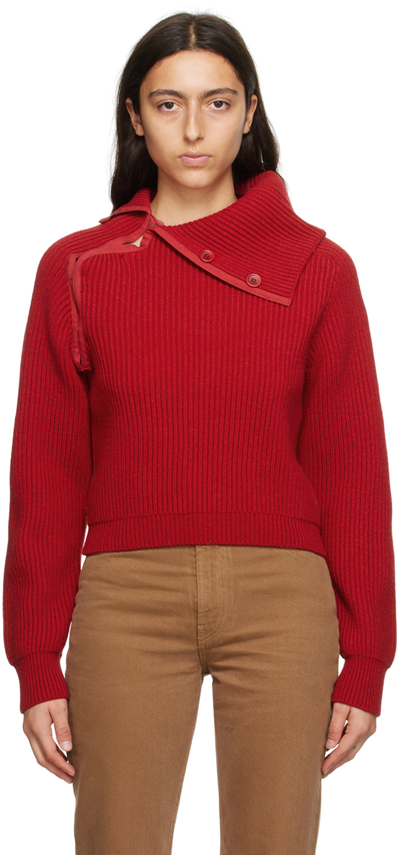 Jacquemus Vega Asymmetric Wool-blend Jumper In Red