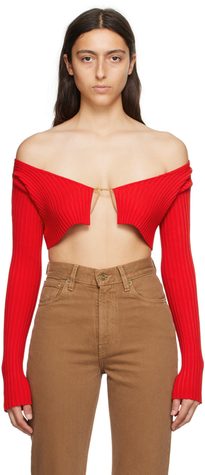 Jacquemus La Maille Pralù Cropped Cardigan In Red