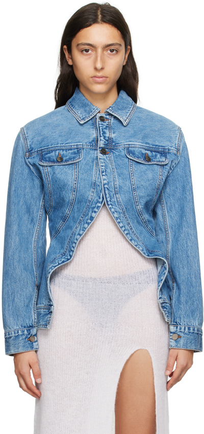 Jacquemus La De Nimes Caraco Peplum Denim Jacket In Light Blue Tobacco