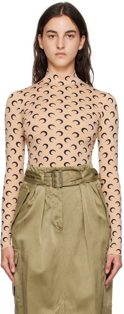 Marine Serre Tan All Over Moon Turtleneck In Neutrals