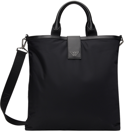 Emporio Armani Logo-plaque Faux-leather Trim Tote Bag In Black