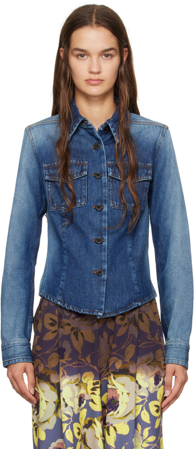 Dries Van Noten Indigo Faded Denim Shirt In 507 Indigo