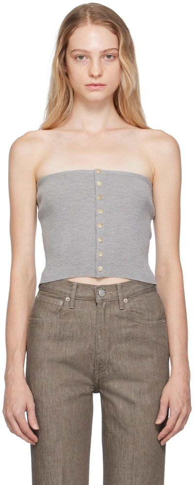 Auralee Grey Button Tube Top In Light Grey