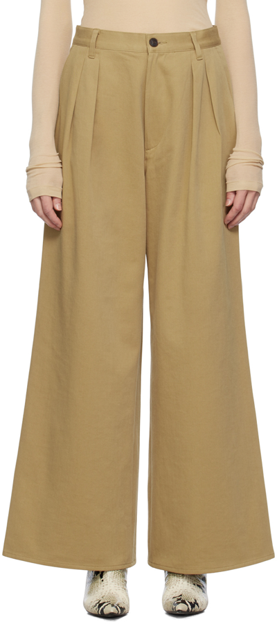 Auralee Beige Pleated Trousers In Light Brown