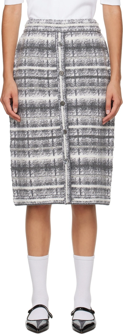 Thom Browne Merino And Mohair Tartan Cardigan Skirt In Pale Grey