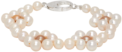 Hatton Labs White & Beige Daisy Pearl Bracelet In Silver_yellow_white_pearls