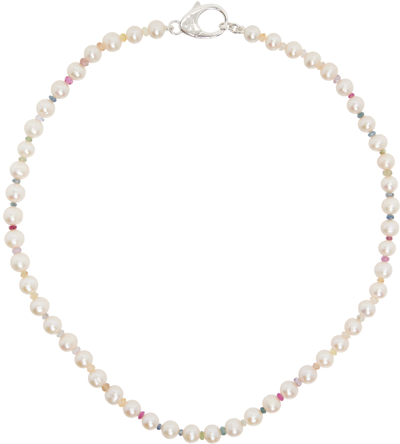 Hatton Labs White Pearl Rainbow Gradient Crystal Chain Necklace In Silver/ White