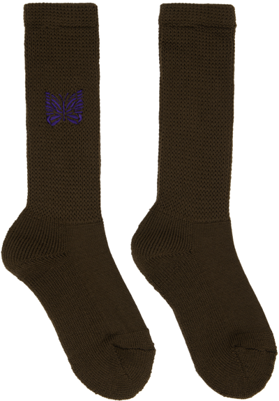 Needles Brown Embroidered Socks In B-brown