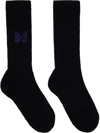 Needles Black Embroidered Socks In D-black