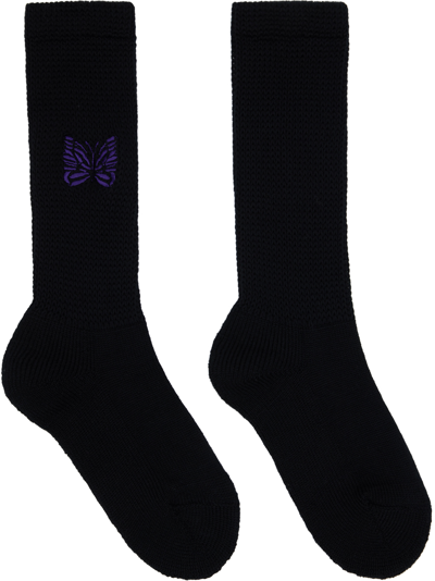 Needles Black Embroidered Socks