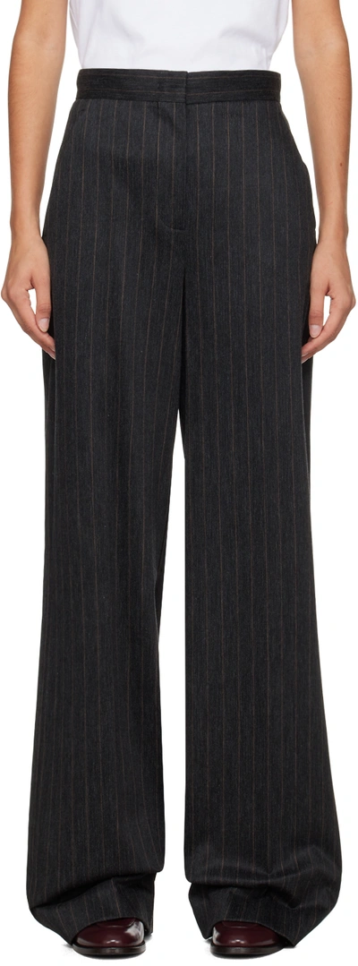 Max Mara Xavier Pinstripe Wool Wide Leg Trousers In Grey