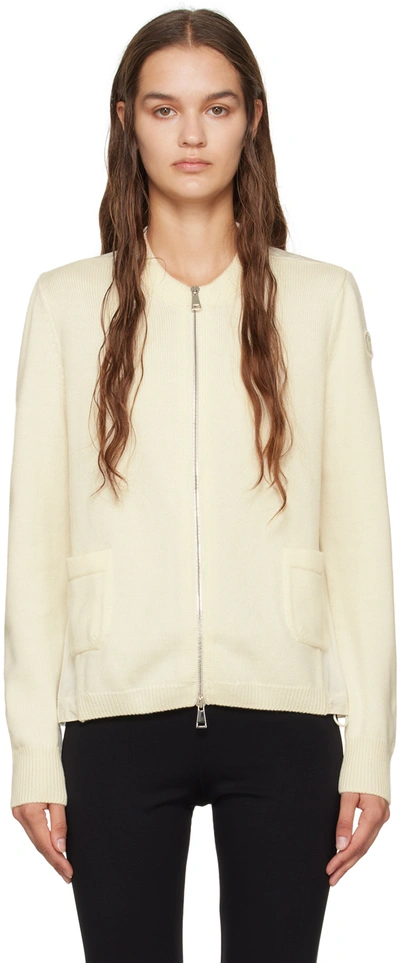 Moncler White Zip Cardigan In 034 White