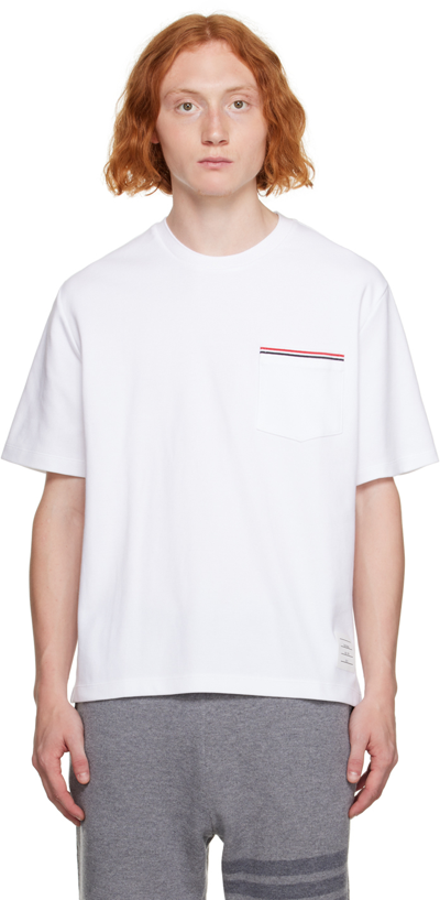 Thom Browne Rwb-stripe Cotton Pocket T-shirt White