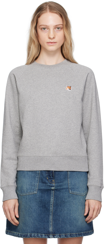 Maison Kitsuné Gray Fox Head Sweatshirt In Grey Melange