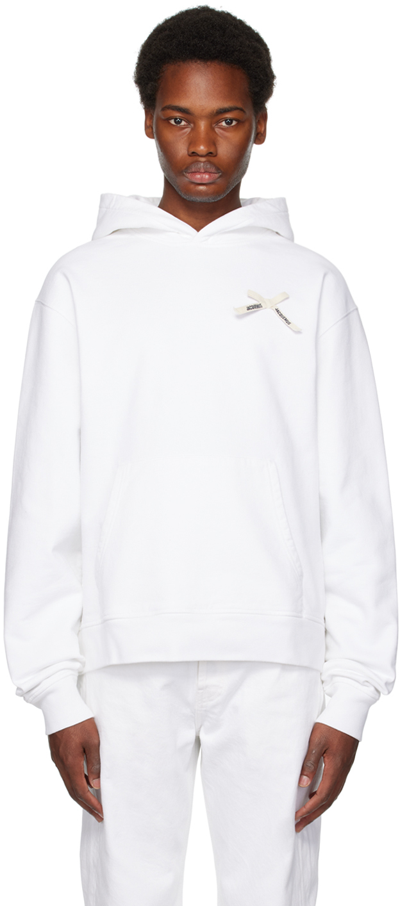 Jacquemus Noeud Bow-embellished Cotton Hoodie In White