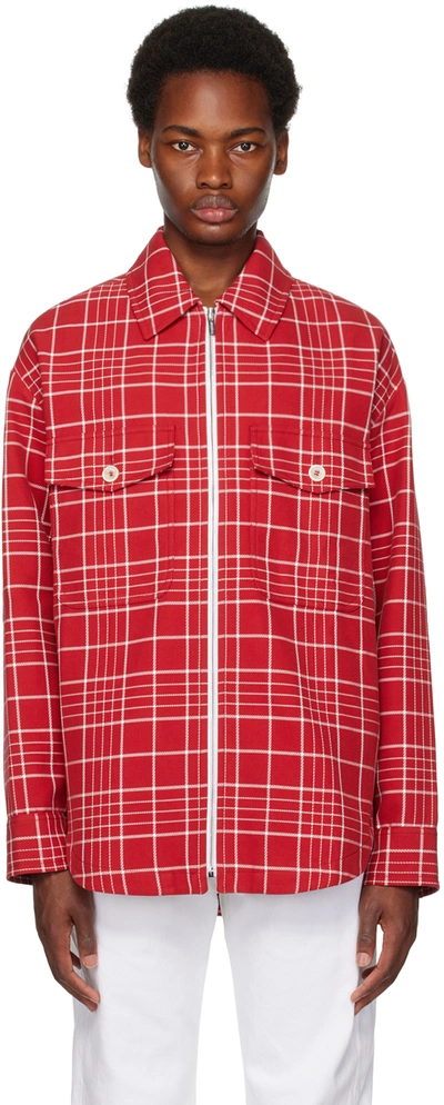 Jacquemus Le Blouson Montagne Checked Spread-collar Relaxed-fit Cotton Jacket In Red