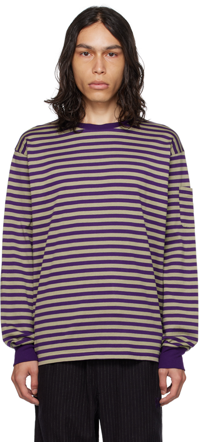 Needles Purple & Off-white Striped Long Sleeve T-shirt In B-purple