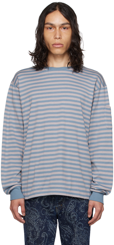 Needles Blue & Gray Striped Long Sleeve T-shirt In A-blue Grey