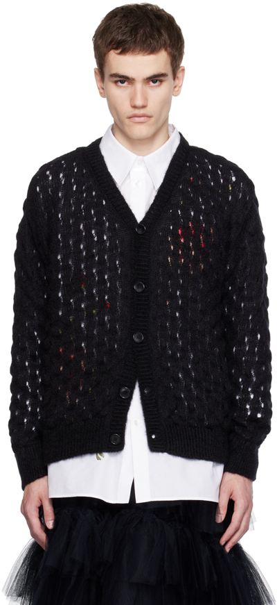 Simone Rocha Open-knit Button-up Cardigan In Black