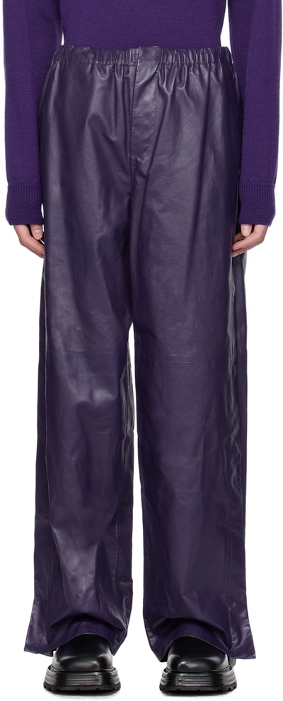 Jil Sander Purple Paneled Leather Pants In 511 - Purple