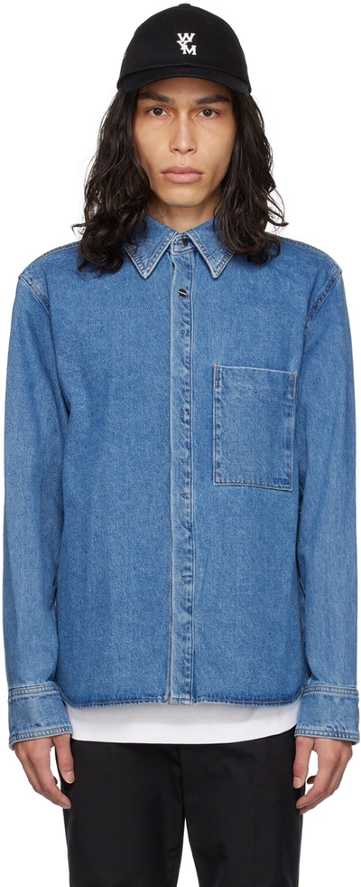 Wooyoungmi Blue Embroidered Denim Shirt In Blue 851l
