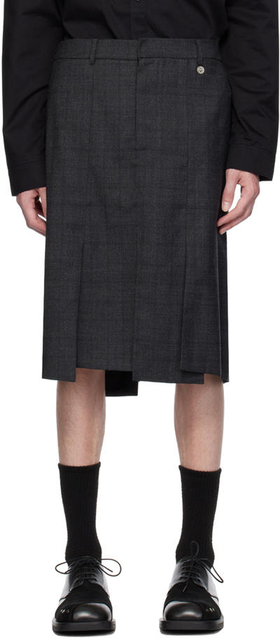Lesugiatelier Gray Vented Skirt In Check