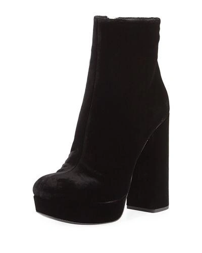 Prada Velvet Block-heel Platform Boot In Black