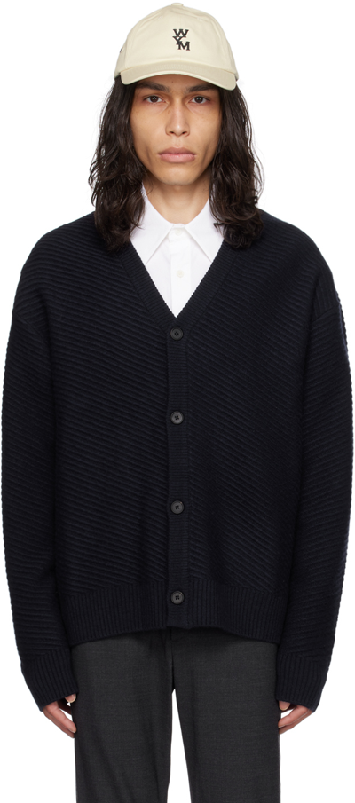 Wooyoungmi Navy Diagonal Cardigan In Navy 511n