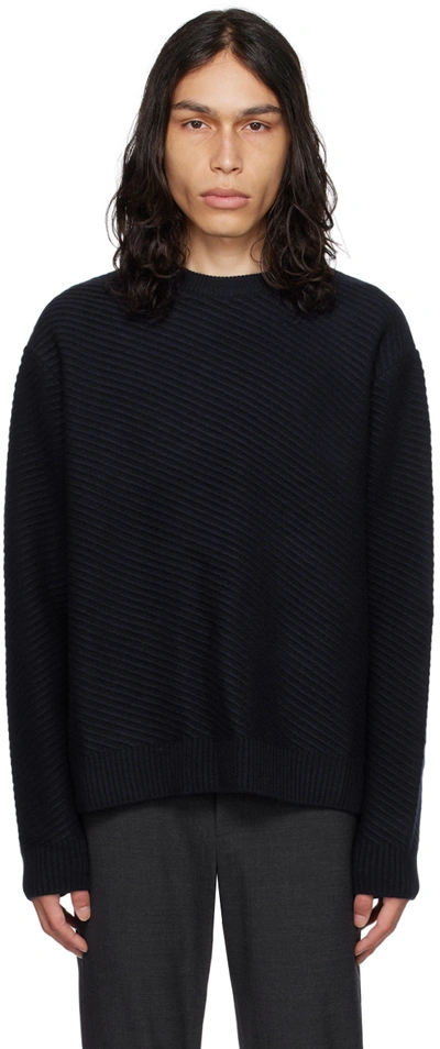 Wooyoungmi Navy Diagonal Sweater In Navy 511n