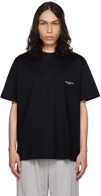 Wooyoungmi Black Square Label T-shirt In Black 708b