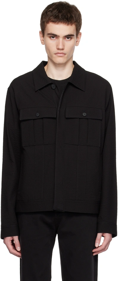 Hugo Black Spread Collar Jacket In 001- Black