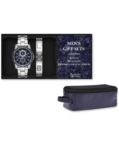 American Exchange Men's Silver-tone Bracelet Watch 43mm Gift Set