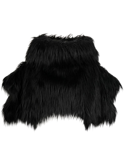 Comme Des Garçons Fur-design Cropped Blouse In Black